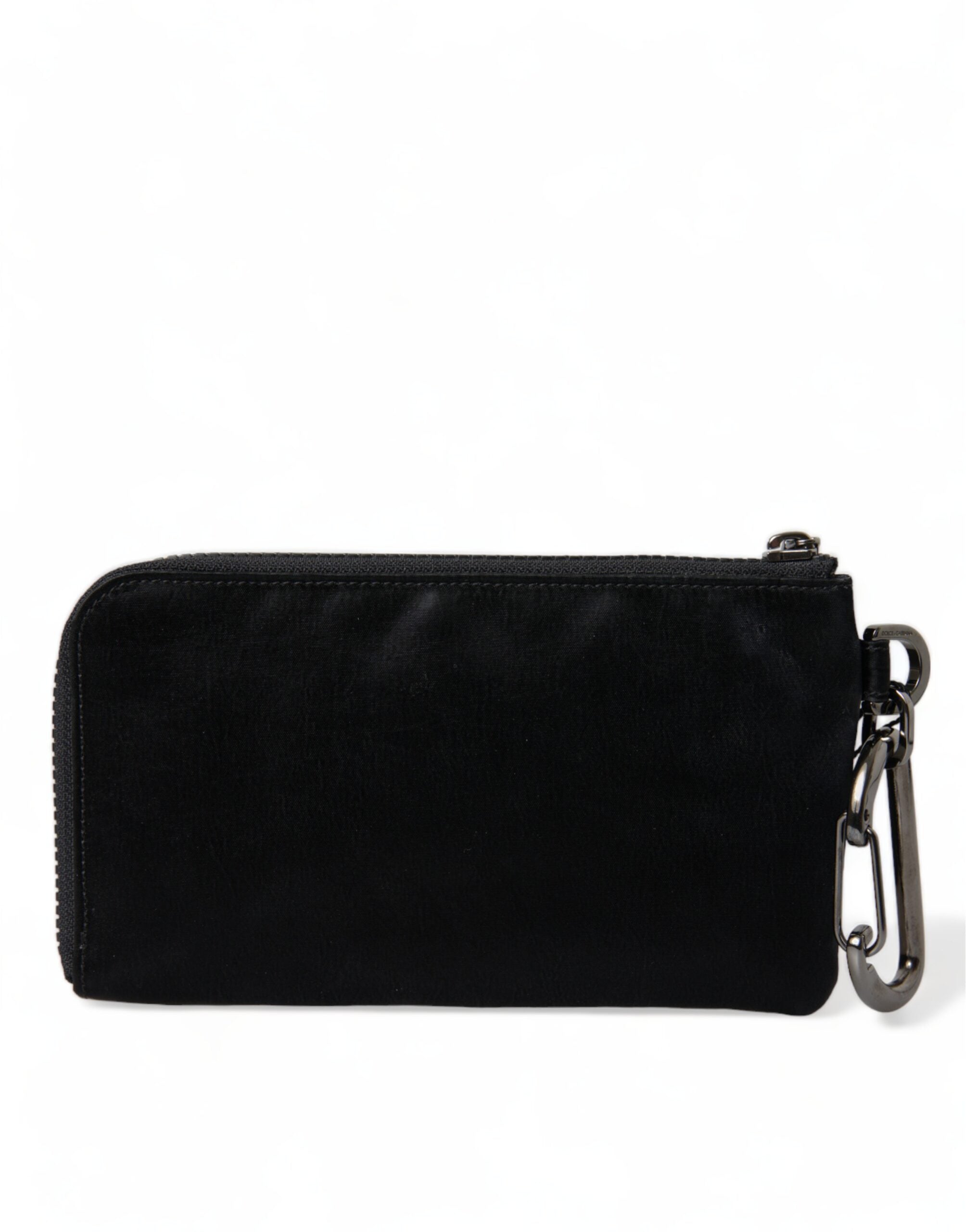 Dolce & Gabbana Black Nylon Logo Plaque Keychain Bag Clutch